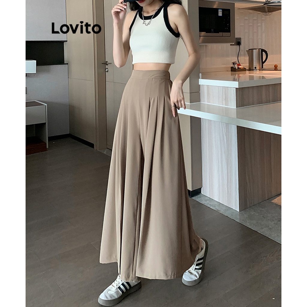 Quần Lovito xếp ly màu trơn thường ngày cho nữ LNE21065