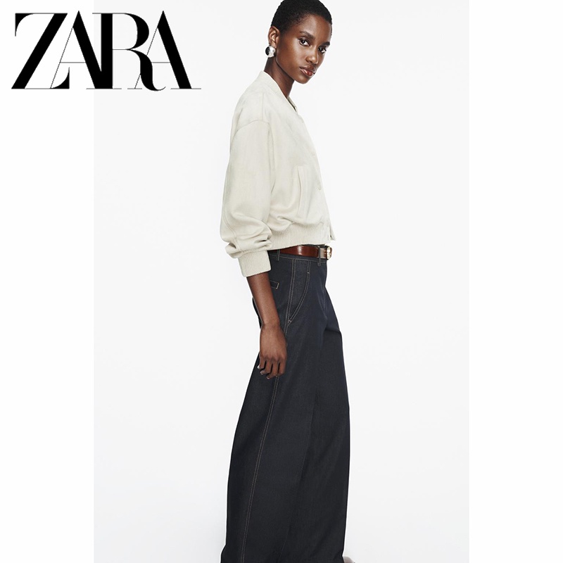 Zara Áo Khoác bomber Da Lộn Thời Trang Cá Tính Cho Nữ