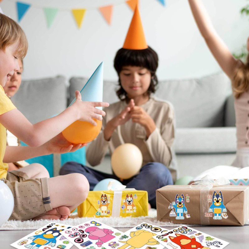 Bộ 8 Miếng Dán Mặt Hoạt Hình bluey & bingo family and friends diy