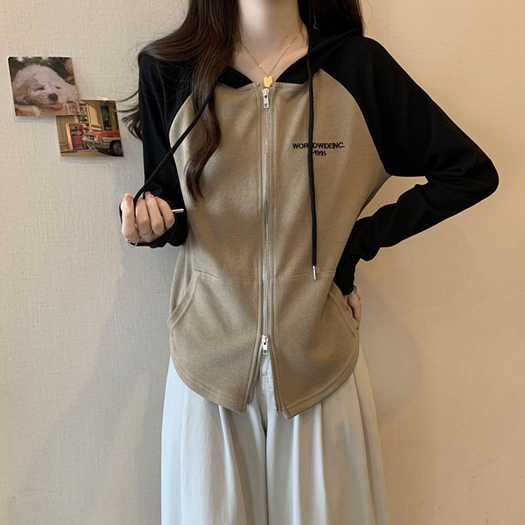 Ielgy Áo Khoác Tay Dài Dáng Rộng Có Khóa Kéo Đôi Màu Sắc Tương Phản Phong Cách Phương Tây Dành Cho Nữ