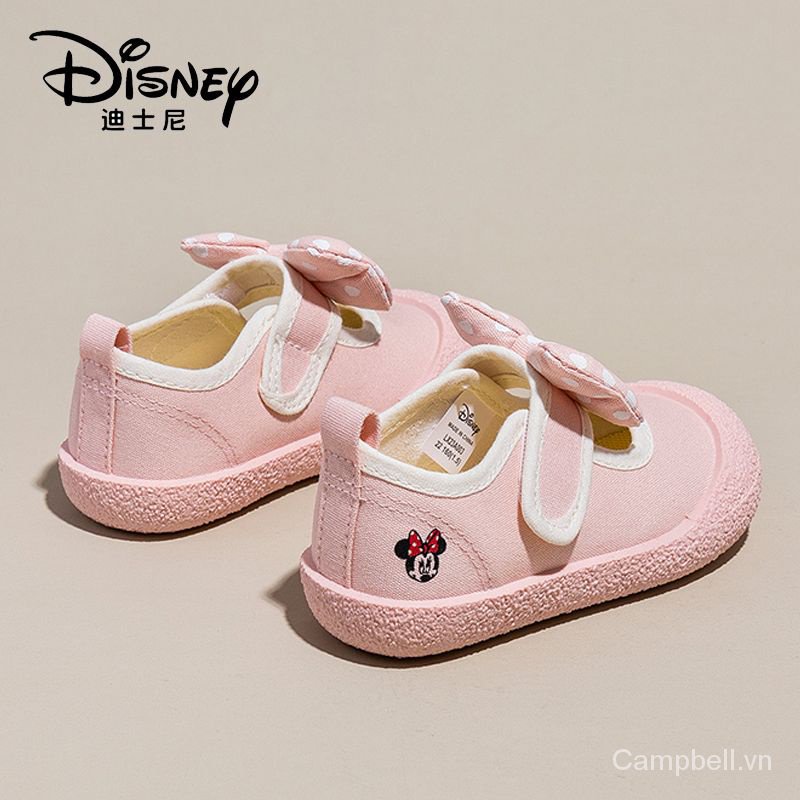 Disney Giày Búp Bê Vải Thoáng Khí Chống Trượt Chân In Hình Chuột minnie Thời Trang Xuân 2023 Cho Bé Gái