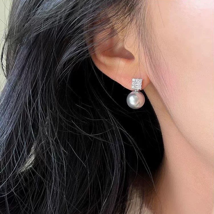 Bông Tai Mạ Bạc s925 Đính Kim Cương Ngọc Trai Thời Trang Phong Cách Mới Năm 2023