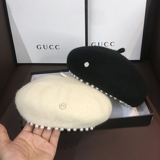 Mũ beret len đính ngọc trai phong cách anh quốc cổ điển cho mẹ và bé cxbluokesi.vn924