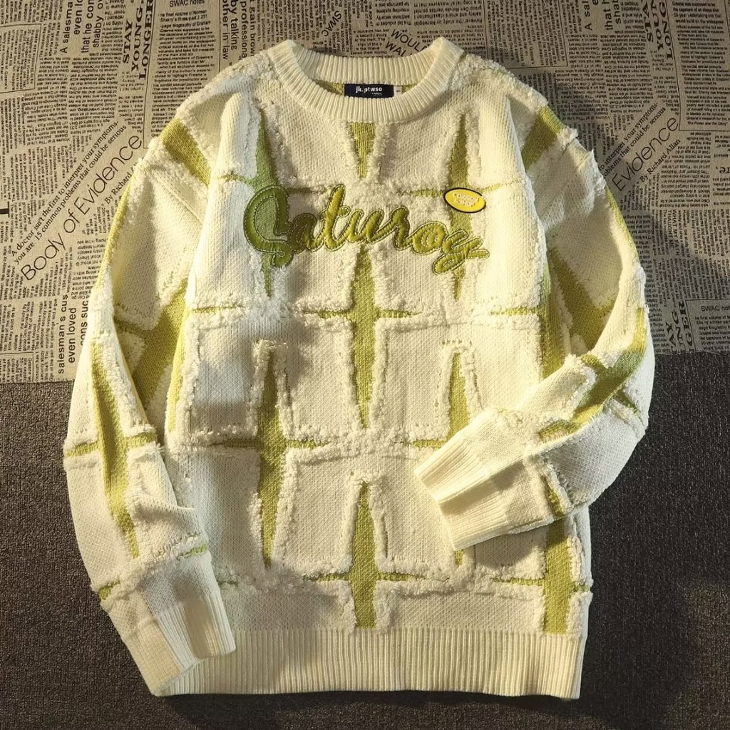 Áo sweater Dệt Kim Cổ Tròn Thêu Chữ Và Ngôi Sao Thời Trang Cho Nam Giới