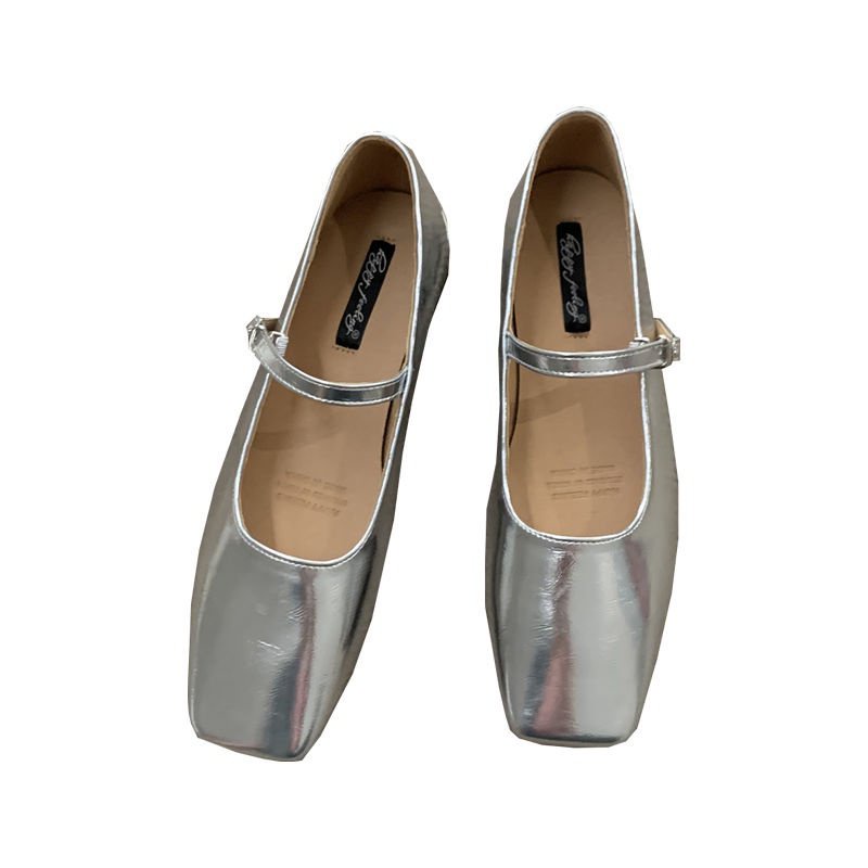 Giày Búp Bê Mũi Vuông Đính Nơ Màu Bạc Thời Trang Xuân Hè 2023