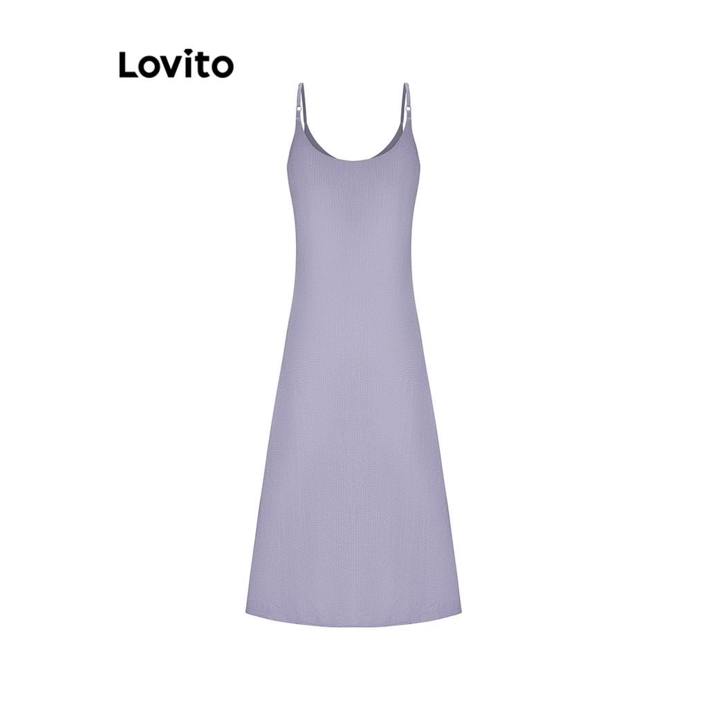 Đầm Lovito hai dây mảnh lai bèo xếp nếp màu trơn thanh lịch cho nữ L62ED171 (Màu tím nhạt)
