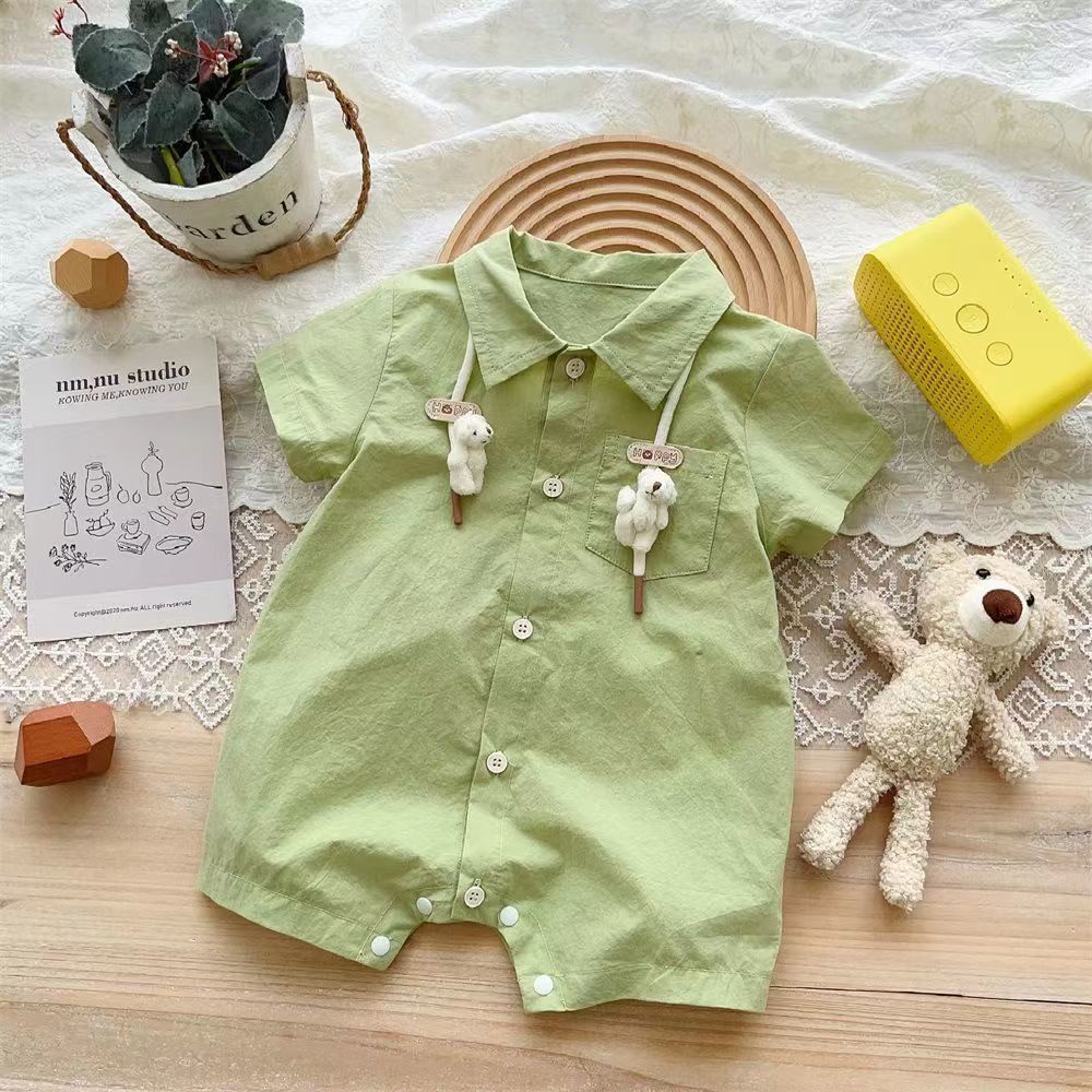 Bộ Áo Liền Quần Tay Ngắn In Hình Gấu Dễ Thương Thời Trang Mùa Hè 2023 Cho Bé