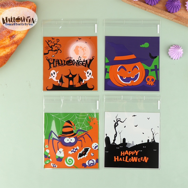 Tri Set 100 Túi Nhựa Đựng Kẹo / Bánh Quy Trang Trí halloween