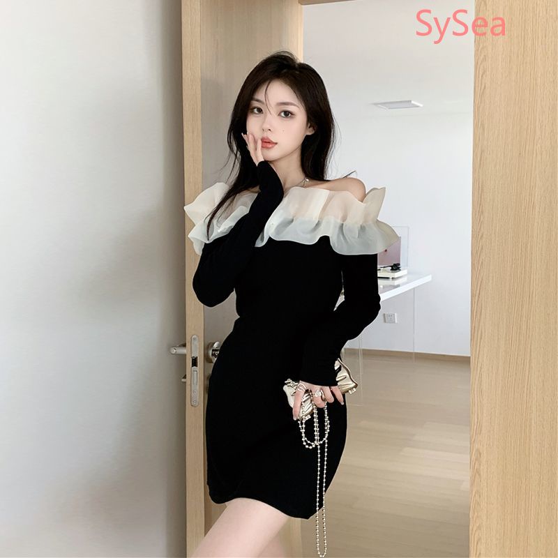Đầm Trễ Vai Tay Dài Phối Ren Hoa Thiết Kế Quyến Rũ Cho Phái Nữ