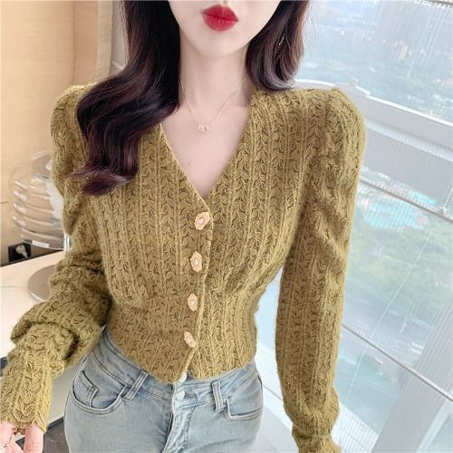 Áo Kiểu Ôm Eo Tay Phồng Phối Ren Gợi Cảm Thời Trang Thu Đông 2023 Cho Nữ