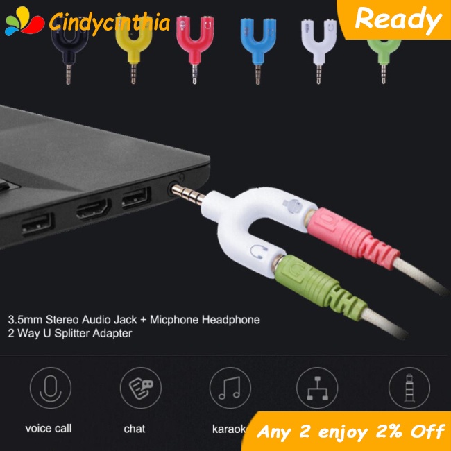 Cici Đầu Chia Cổng Âm Thanh 3.5mm 1 Sang 2 Hình Chữ u Cho Điện Thoại