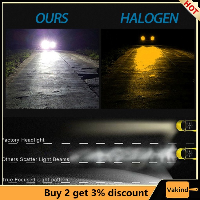 Vakind Set 2 Đèn Pha h7 led 110w 30000lm Siêu Sáng 6000k Ánh Sáng Trắng Cho Xe Hơi