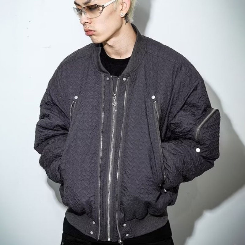 YOUTANG Áo Khoác bomber Dáng Rộng Có Khóa Kéo Phong Cách retro Mỹ Cho Nam Nữ