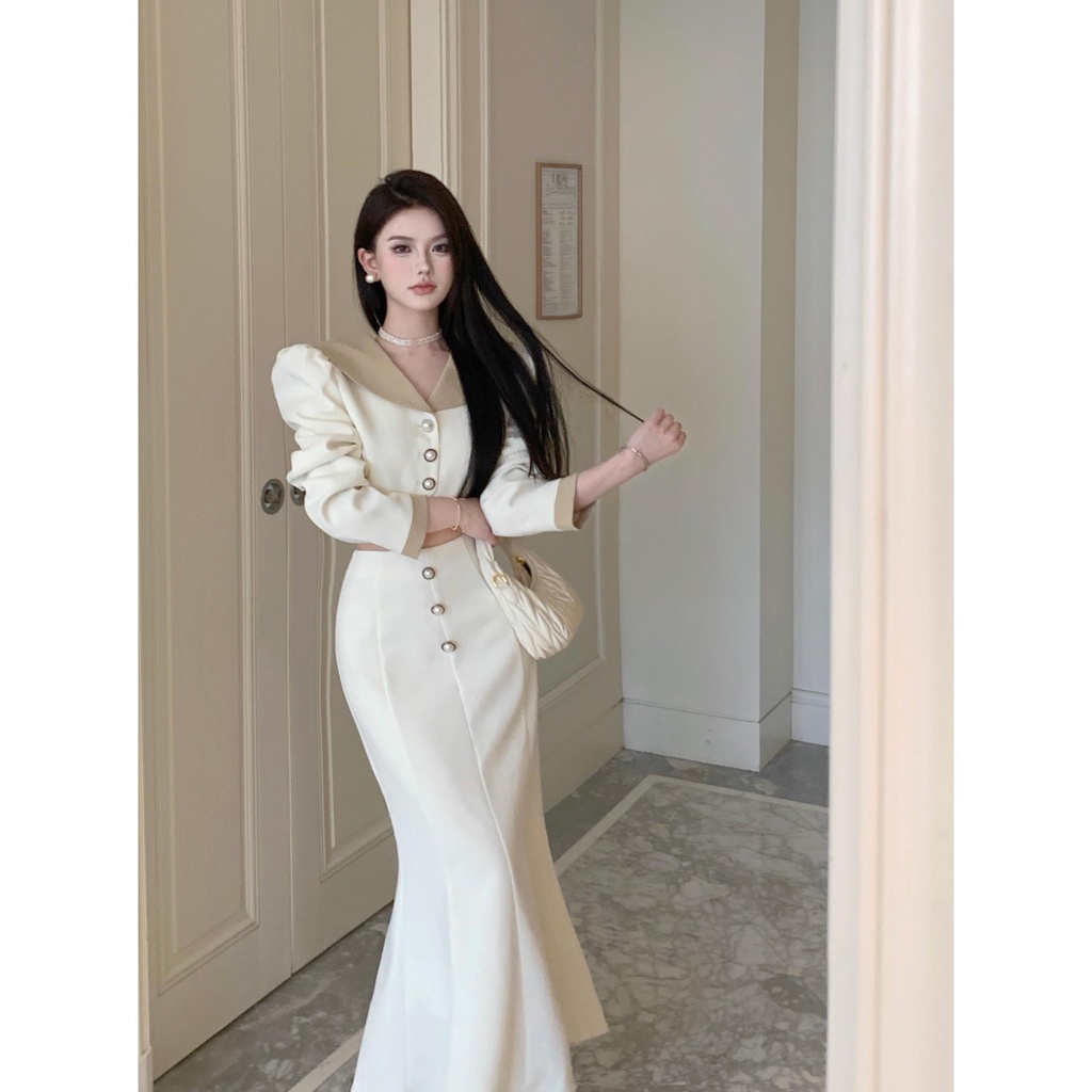Set Áo Khoác 3n + Chân Váy Lưng Cao Thời Trang Nữ