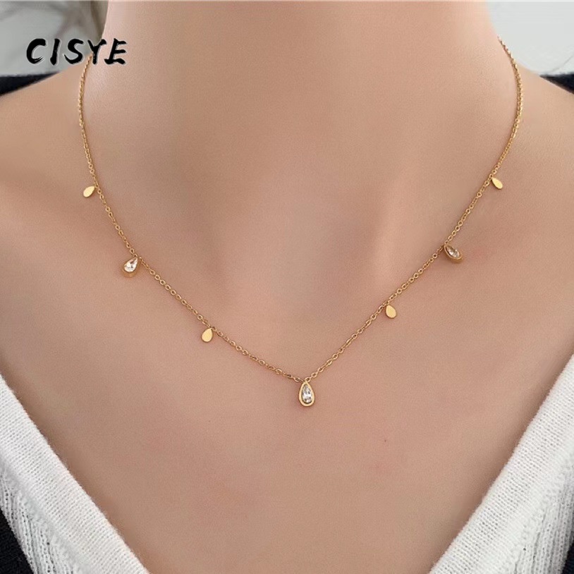 Vòng cổ Thép Titan Mặt Hình Vuông / Tam Giác / Giọt Nước Đính Đá zircon Kiểu retro