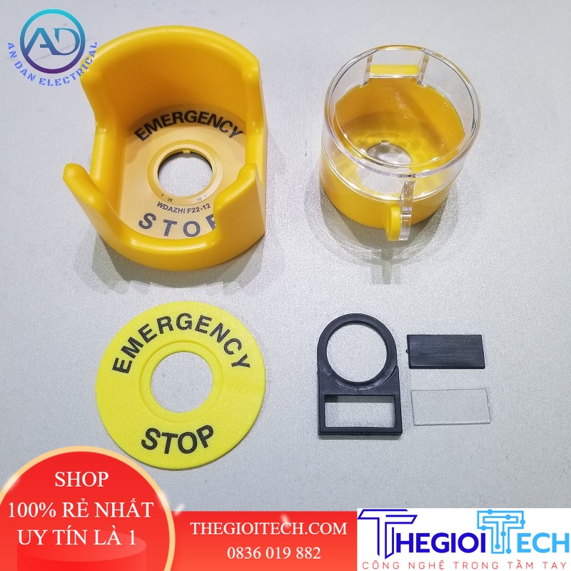 Mác ghi tên gắn tủ điện phi 16 22 25 30, Nhãn nút nhấn Emergency Stop, Chụp bảo vệ, Nắp bảo vệ nút dừng khẩn - Nắp Bảo Vệ