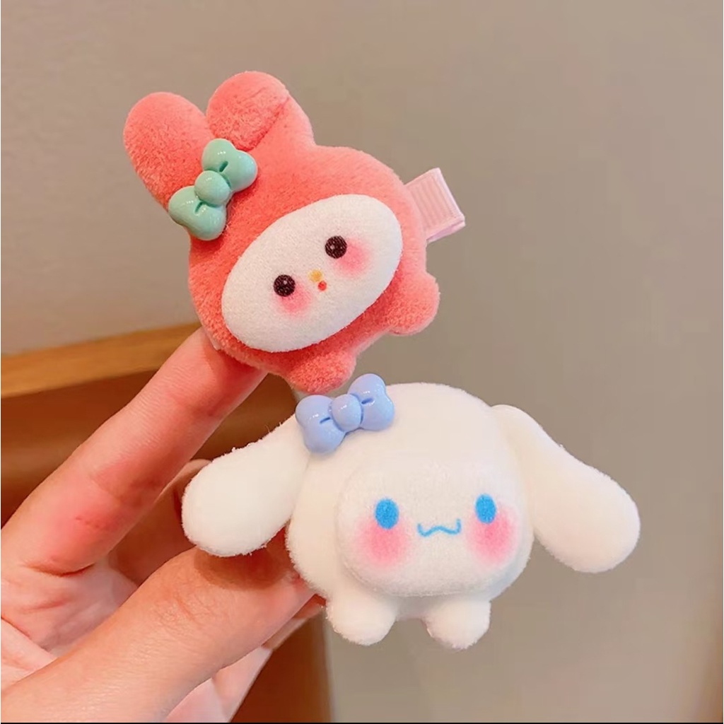 SANRIO Dễ Thương Kẹp Tóc Lông Xù Kiểu Hoạt Hình Đáng Yêu Cho Nữ Kiểu Hàn Quốc