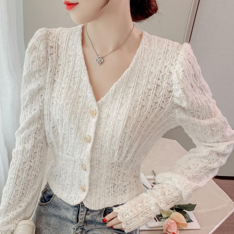 Áo Sơ Mi Cổ Chữ v Phối Ren Phong Cách Phương Tây