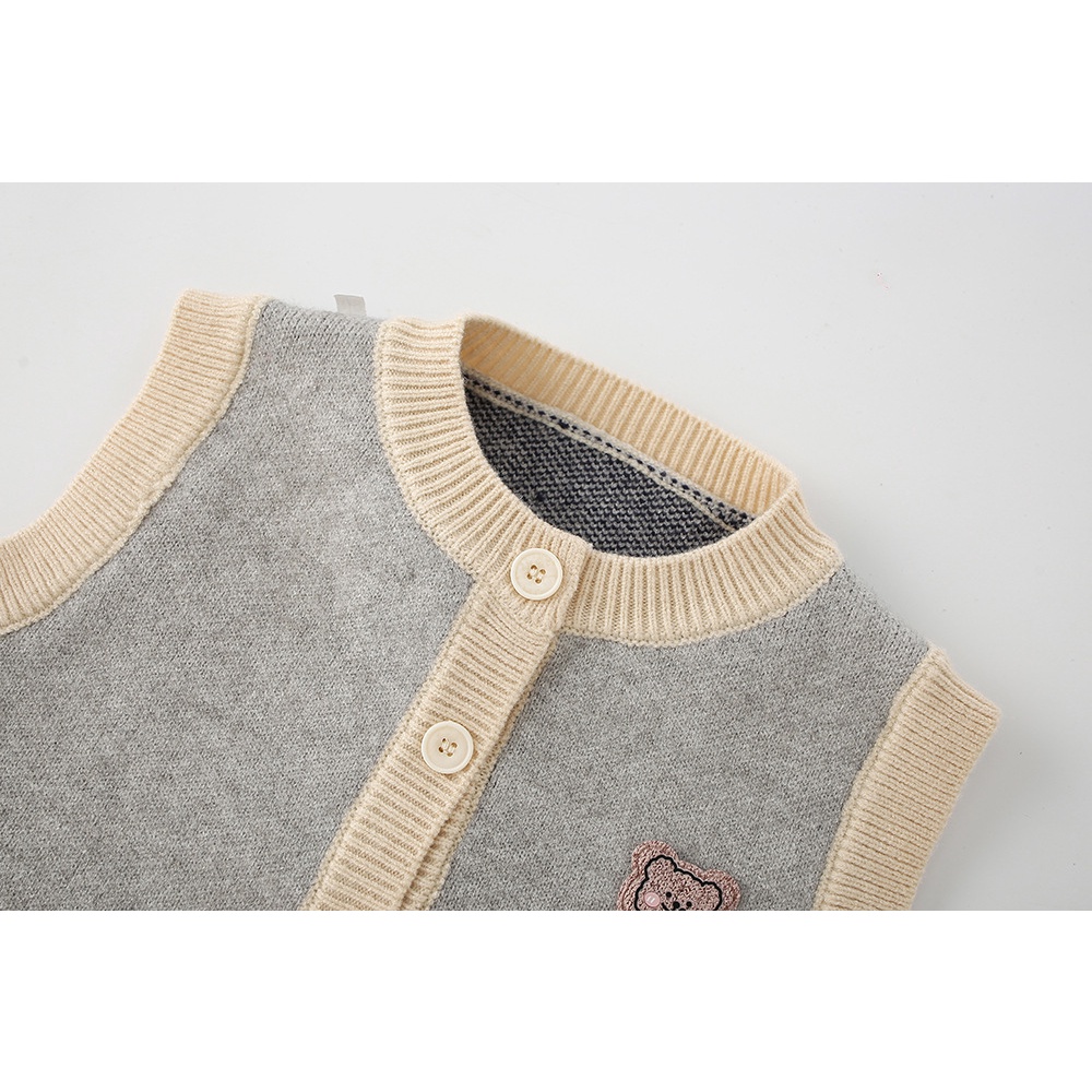 Áo Ghi Lê Dệt Kim Cài Nút Họa Tiết Gấu Hoạt Hình Dễ Thương Thời Trang Xuân Thu Cho Bé Trai Và Gái