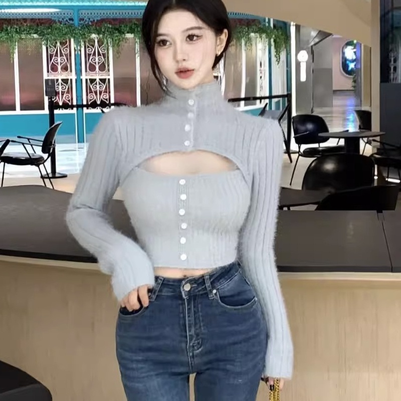 Áo len nữ Áo Len Tay Dài Cổ Cao Thời Trang Thu Đông Mới áo sweater áo len croptop