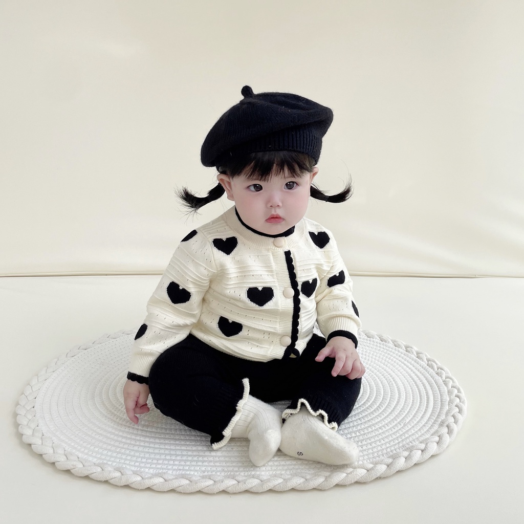 Áo Khoác cardigan Len Dệt Kim In Hình Trái Tim Thời Trang Thu Đông Dễ Thương Cho Bé Gái