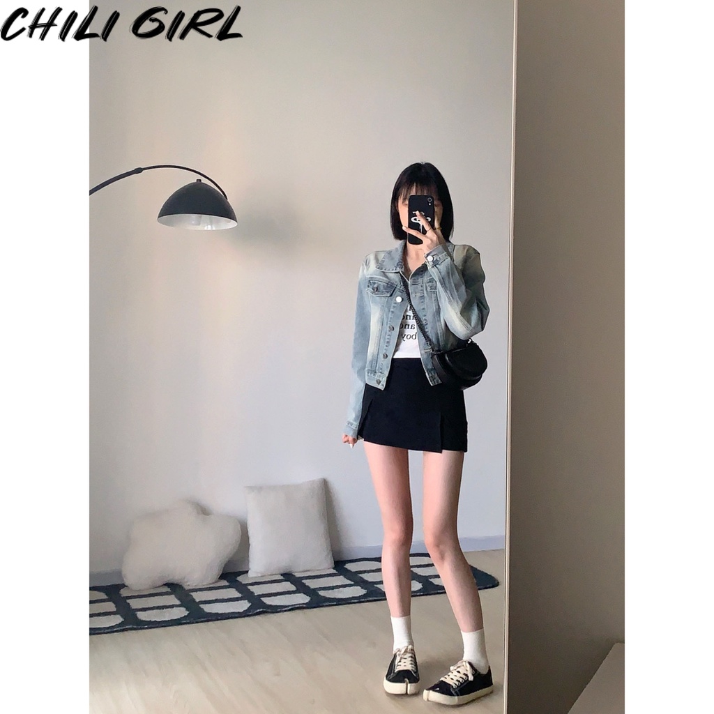 CHILI GIRL áo khoác jean áo khoác bomber Độc đáo Thoải mái Popular Thời trang WJK2390XVJ38Z230920