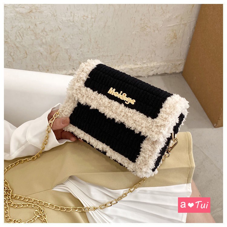 Túi xách tự đan lông xù đeo vai cá tính túi handmade