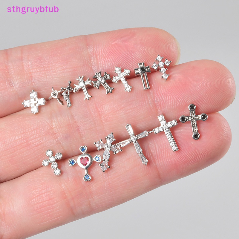 Sthb 1 Bông Tai Chữ Thập Đính Đá zircon Cho Nữ vn