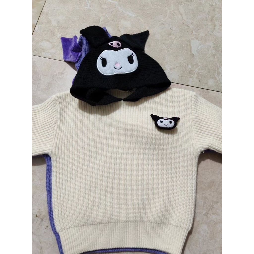 Áo sweater Dệt Kim Có Mũ Trùm Họa Tiết Hoạt Hình kuromi Thời Trang Thu Đông 2023 Cho Bé