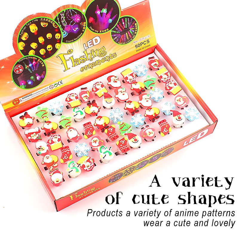 Set 10 Nhẫn Đèn led Phát Sáng Phong Cách Giáng Sinh Cho Người Lớn Và Trẻ Em