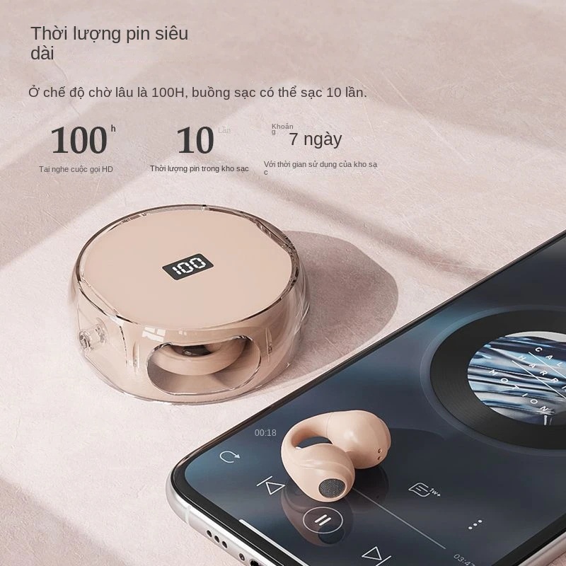 Tai nghe Bluetooth kẹp tai không dây dẫn xương cao cấp, không lọt tai vô hình Android Apple