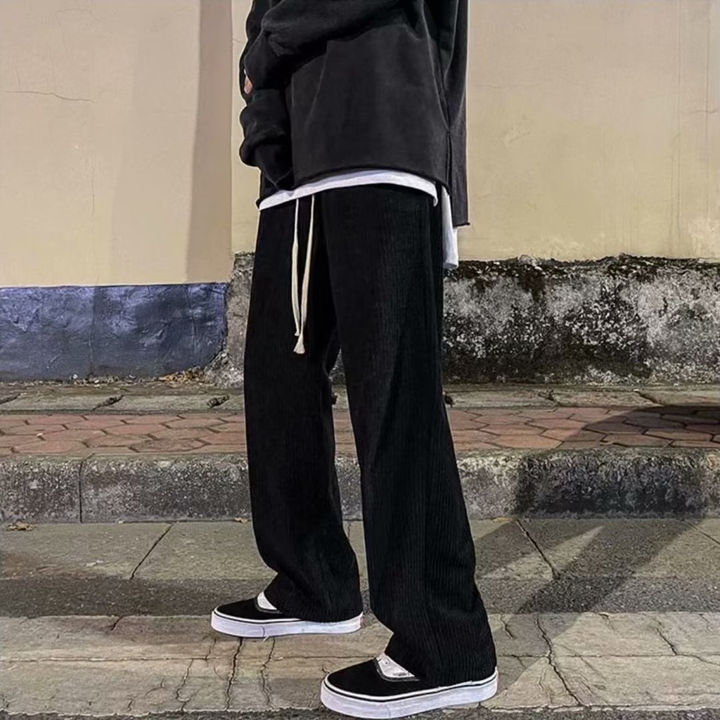 Quần Dài Thể Thao Ống Rộng Vải Nhung Màu Trơn Phối Dây Rút Phong Cách Mỹ Thời Trang Mùa Thu Cho Nam m-5xl