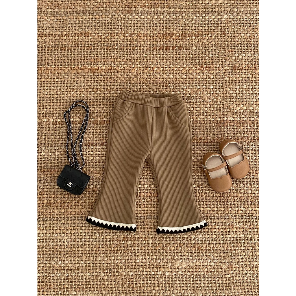 Quần Nhung Ống Loe Co Giãn Họa Tiết Kẻ Sọc Màu Trơn Hợp Thời Trang Thu Đông Cho Bé Gái ya9n