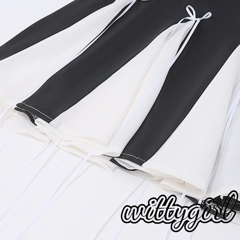 Đầm mini Dài Tay Thắt Nơ Màu Sắc Tương Phản Thời Trang Đi Biển Cho Nữ