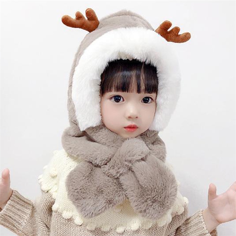 Mũ Kèm Khăn Choàng Cổ Bằng Vải Bông Dày Dặn Giữ Ấm Tai Dễ Thương Dành Cho Bé Trai Và Bé Gái