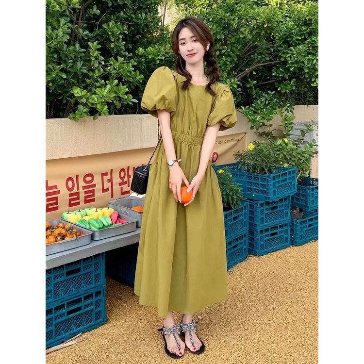 Đầm Dài Dáng Rộng Chiết Eo Màu Sắc Ngọt Ngào Dễ Phối Đồ Thời Trang Mùa Hè Cho Nữ