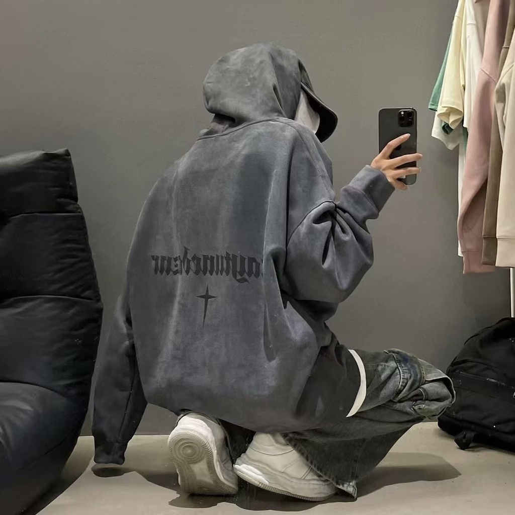 Áo Hoodie Dáng Rộng Phong Cách retro Đường Phố Mỹ Cá Tính Cho Nam