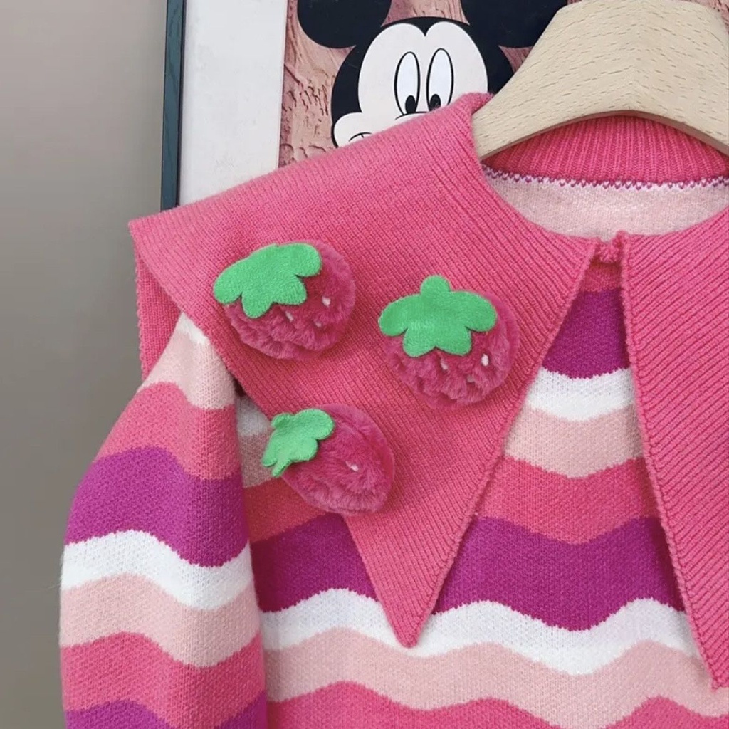 Áo sweater Dệt Kim Cổ Búp Bê Gấu Hoạt Hình Dễ Thương Thời Trang Thu Đông 2023 Cho Bé Gái 2023