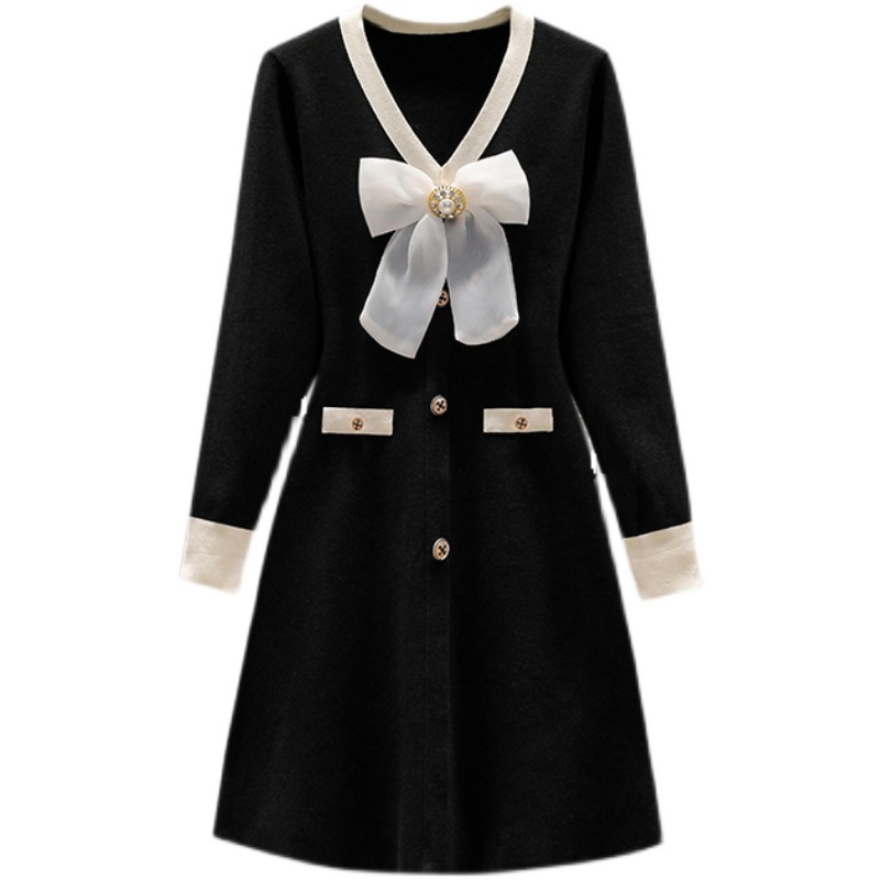 🌸Hàng Order🌸Váy Đầm Bigsize Váy Len Tăm Nơ Ngực Đính Đá Phối Cúc Tiểu Thư Nữ Tính 🌸Hàng Quảng Châu