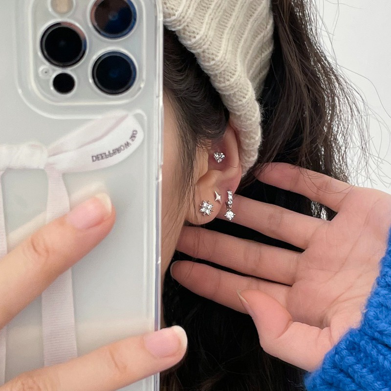 We flower Bông Tai Mạ Bạc 925 Hình Tròn Đính Đá Thời Trang Dành Cho Nữ