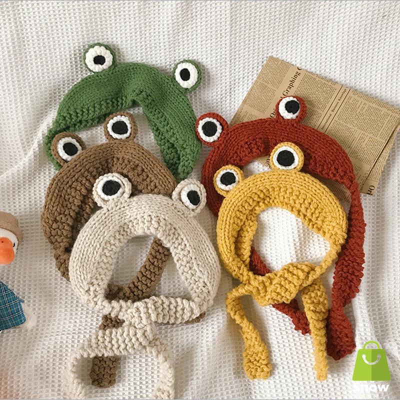 Mũ Len Dệt Kim Hình Chú Ếch Dễ Thương Thời Trang Mùa Đông Cho Bé Gái