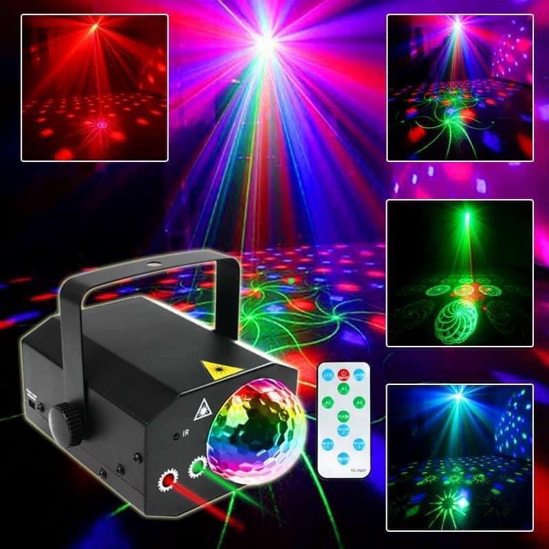 Đèn Laser LED Xoay 7 Màu Cảm Biến Nháy Theo Nhạc, Trang Trí Vũ Trường, Phòng Karaoke, Đèn Phòng Bay