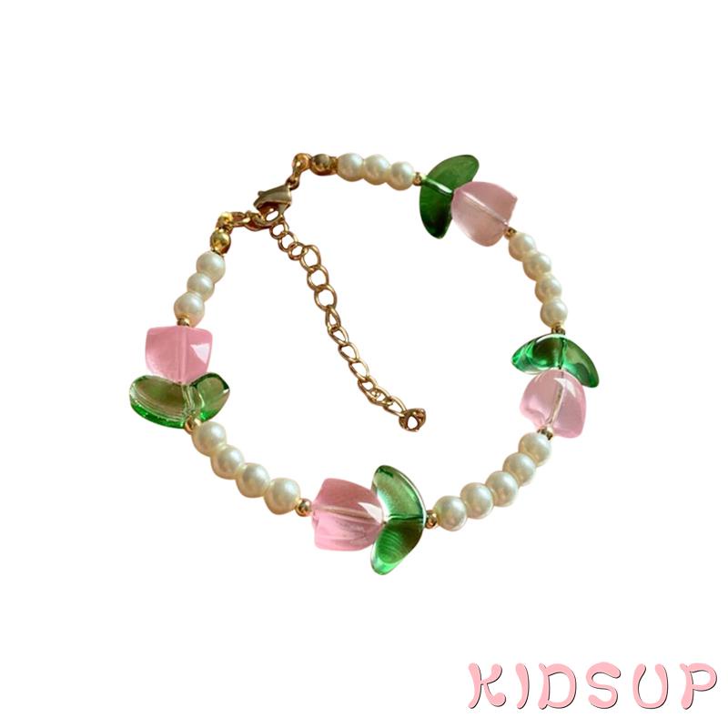 Vòng Đeo Tay Chuỗi Hạt Gắn Hoa tulip 1 Thời Trang vintage Cho Nữ