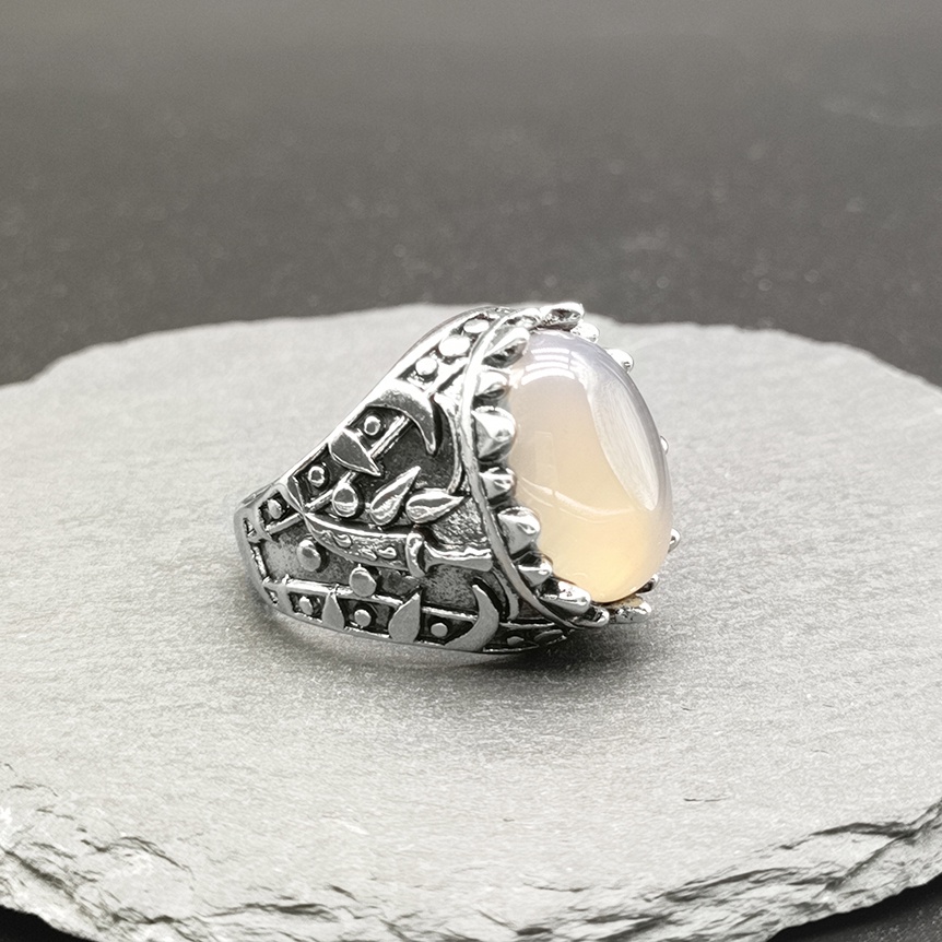 Nhẫn Thép Titan Đính Đá Mã Não Phong Cách vintage Thời Trang Cho Nam