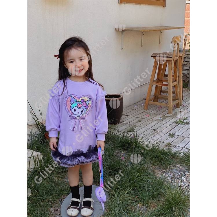 Kawaii sanrio kuromi Đầm lolita Tay Dài Màu Tím Hồng Dễ Thương Làm Quà Tặng halloween Cho Bé Gái