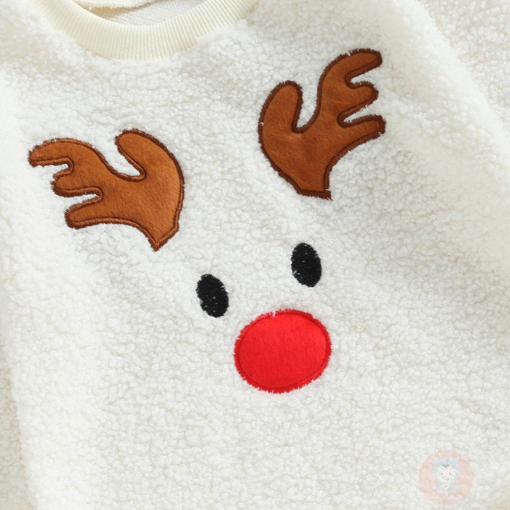 Áo Liền Quần Tay Dài Cổ Tròn Thêu Hình Tuần Lộc laa6-baby fleece