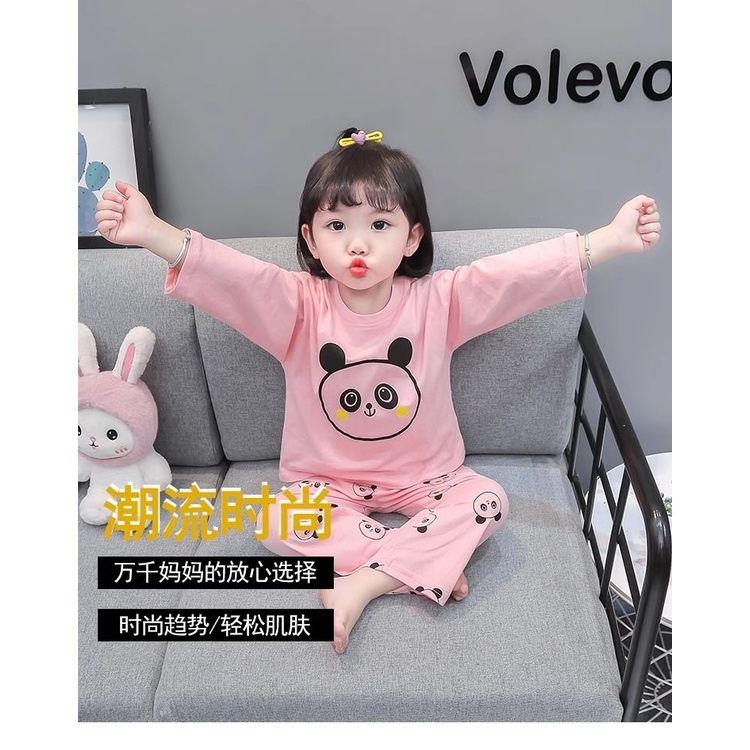 Bộ Đồ Ngủ Tay Dài In Họa Tiết Hoạt Hình Dễ Thương Thời Trang Xuân Thu Cho Bé Gái
