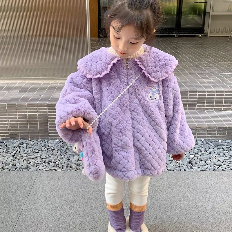 Momo Áo Khoác Len Lông Cừu Dày Dặn Thời Trang Thu Đông Phong Cách Hàn Quốc Cho Bé Gái