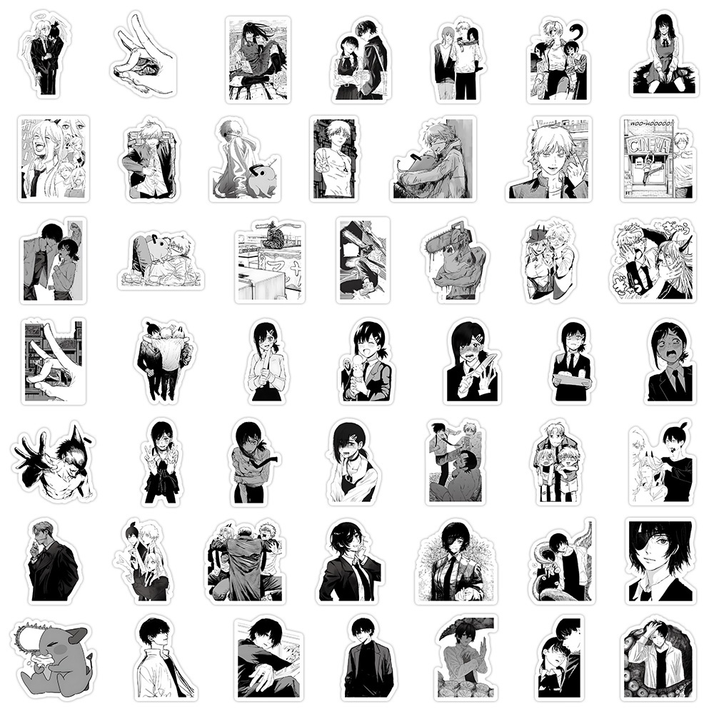 100 Miếng Dán Trang Trí Mũ Bảo Hiểm / Bút Chì Hình anime Màu Trắng Đen