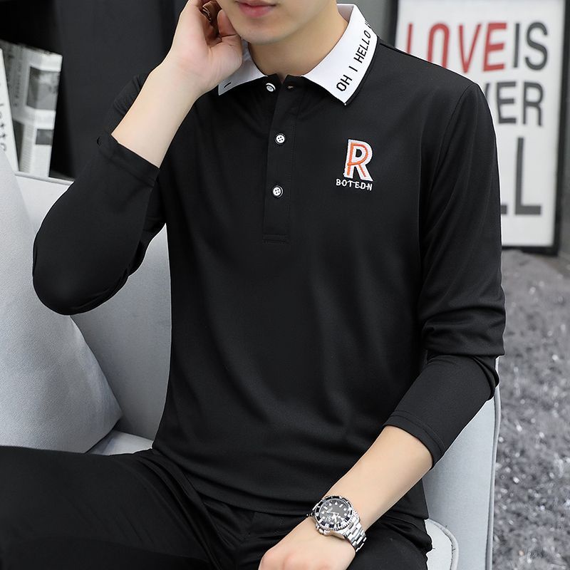 Áo Thun polo Dài Tay Ôm Dáng Thời Trang Xuân Thu Hàn Quốc Dành Cho Nam